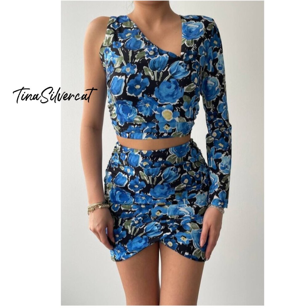BLOGGER'S FAVE! Zara 2 Piece Mini Skirt And Top Set Blue Sz XS, Small NWT - Picture 15 of 17
